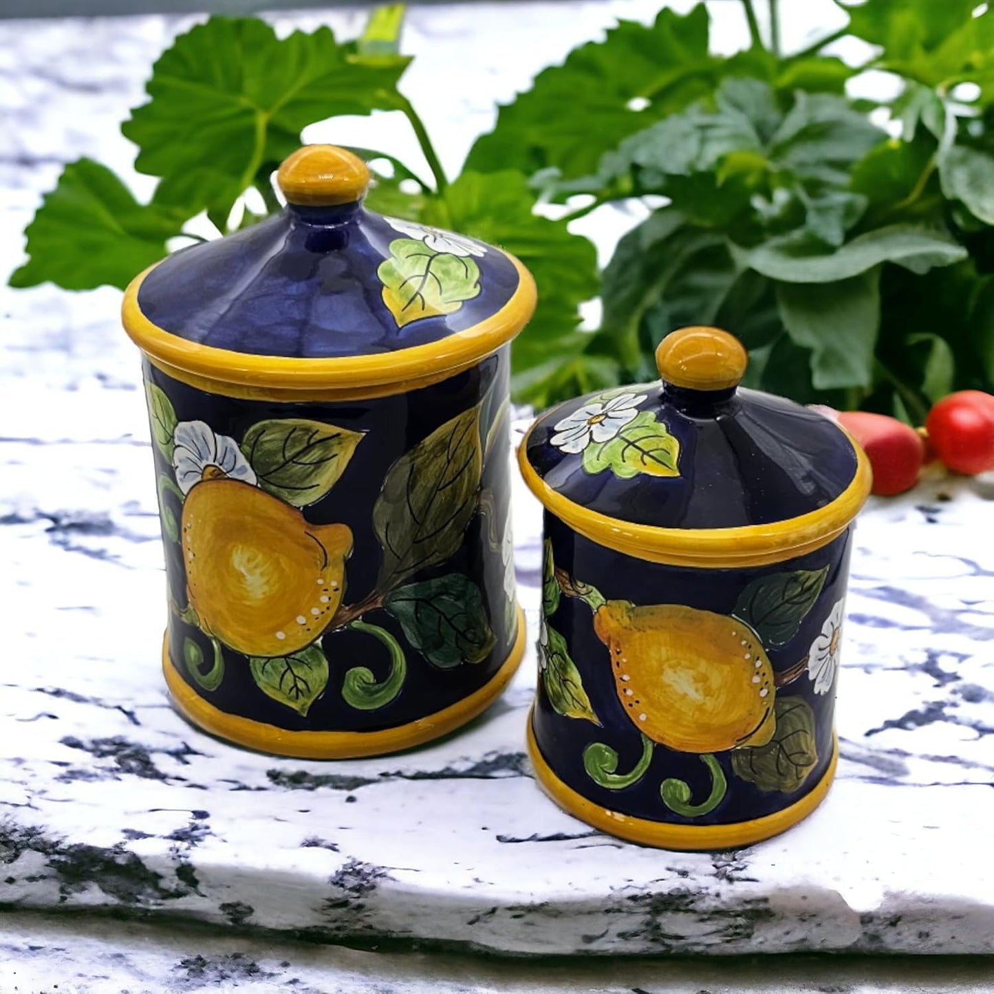 Lemons Blue Ceramic Kitchen small size jar