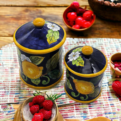 Lemons Blue Ceramic Kitchen small size jar