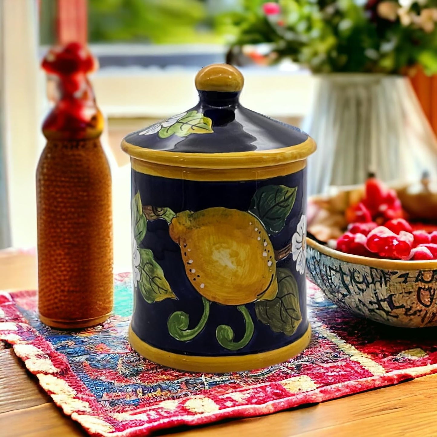 Lemons on Blue big ceramic jar