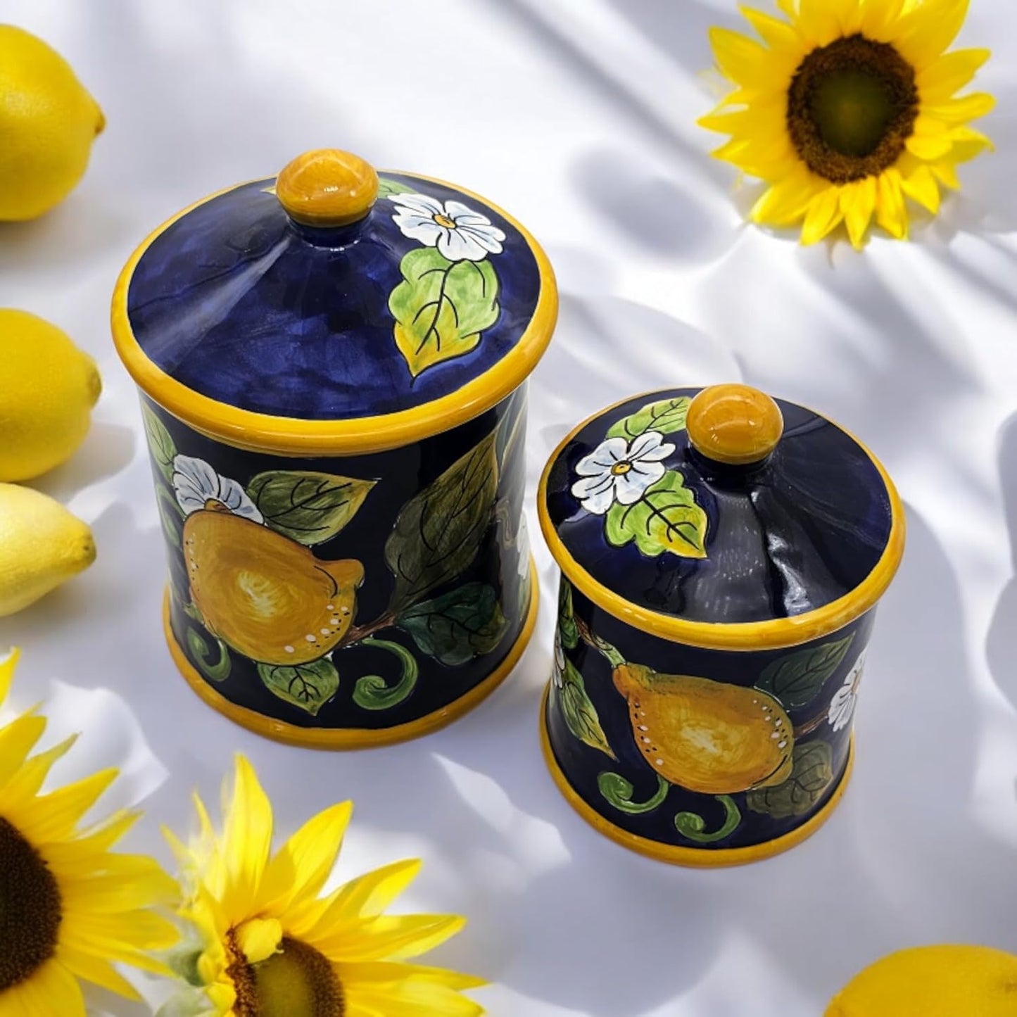 Lemons on Blue big ceramic jar