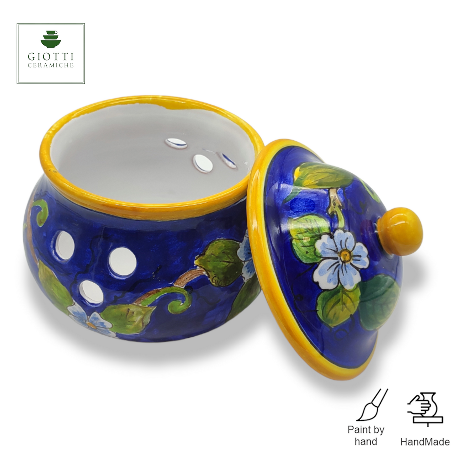 Lemons on Blue Garlic Jar with lid