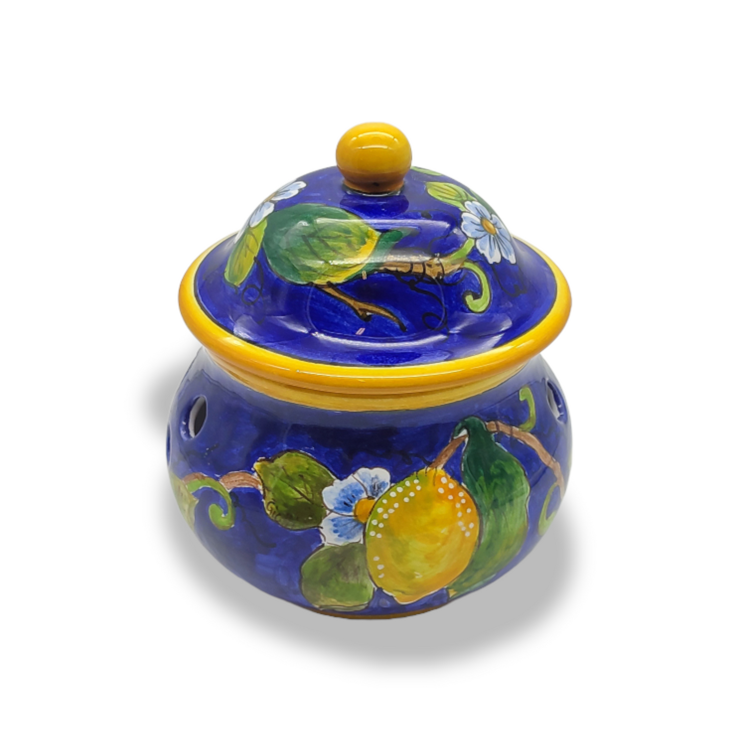 Lemons on Blue Garlic Jar with lid