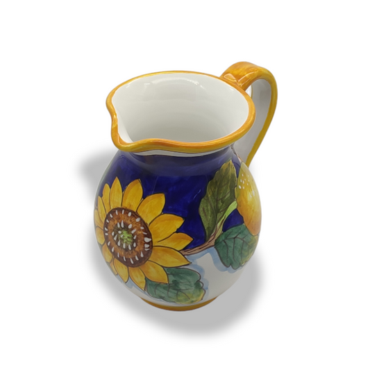 Tuscany SunFlower and Lemon Hand-Painted Italian Ceramic Water Pitcher – 0.5 Liter