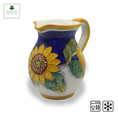 Tuscany SunFlower and Lemon Hand-Painted Italian Ceramic Water Pitcher – 0.5 Liter