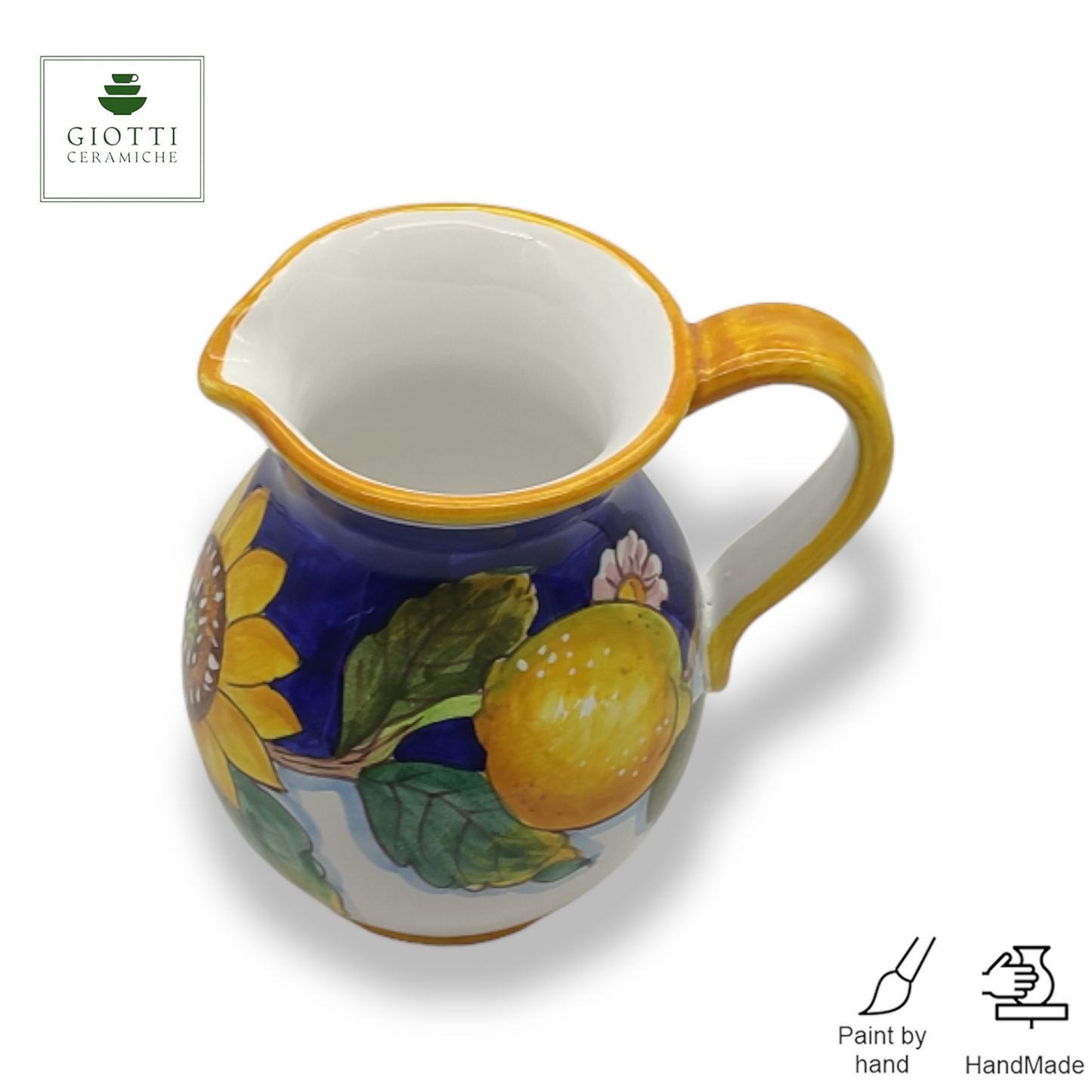 Tuscany SunFlower and Lemon Hand-Painted Italian Ceramic Water Pitcher – 0.5 Liter