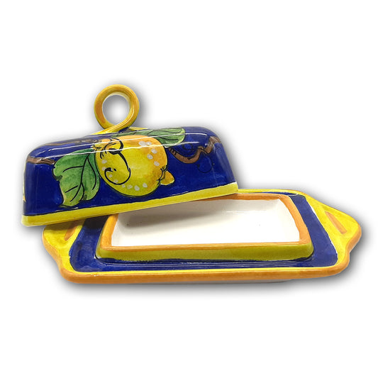 Lemons on Blue Butter Dish