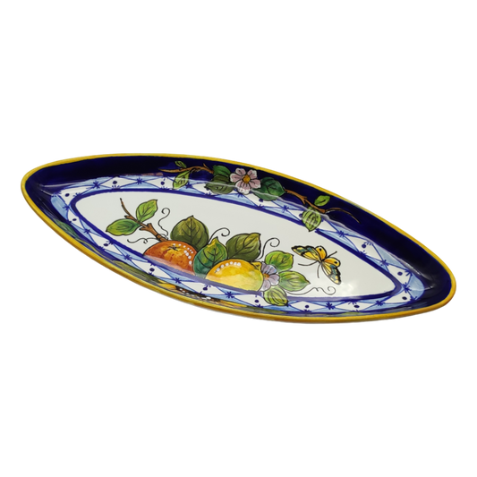 Monteriggioni Blue Sunflower Lemon and Orange Small Oval Narrow Tray
