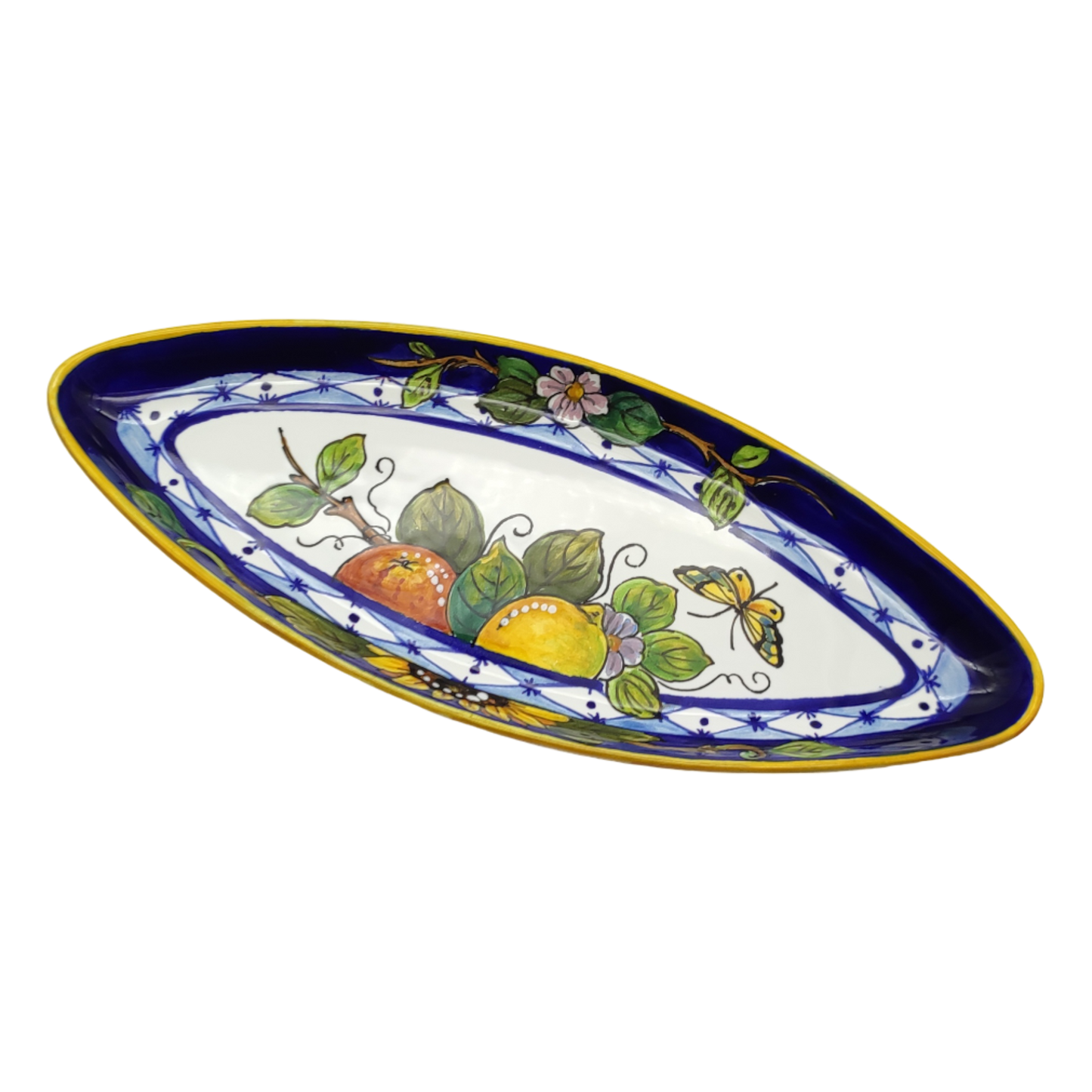Monteriggioni Blue Sunflower Lemon and Orange Small Oval Narrow Tray