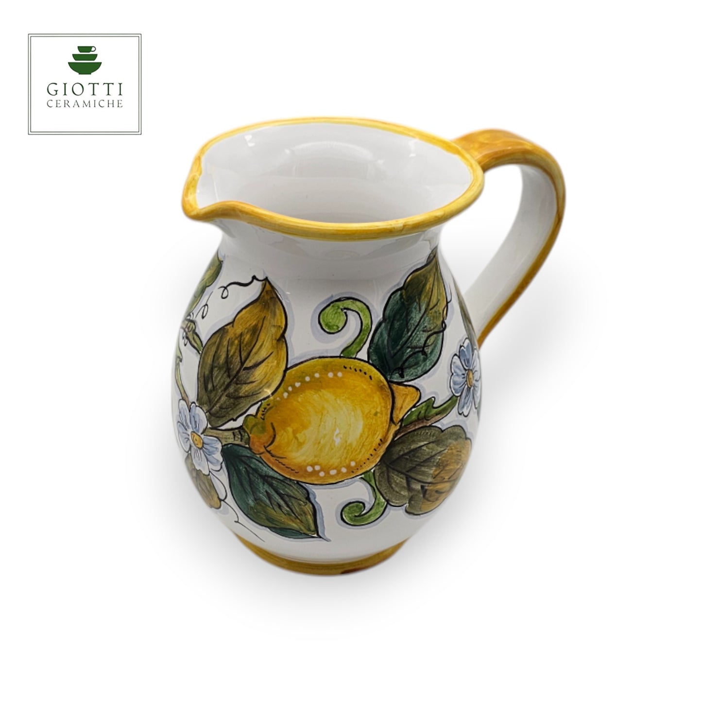 White Lemon Hand-Painted Italian Ceramic Water Pitcher – 1 Liter