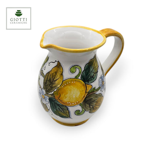 White Lemon Hand-Painted Italian Ceramic Water Pitcher – 1 Liter