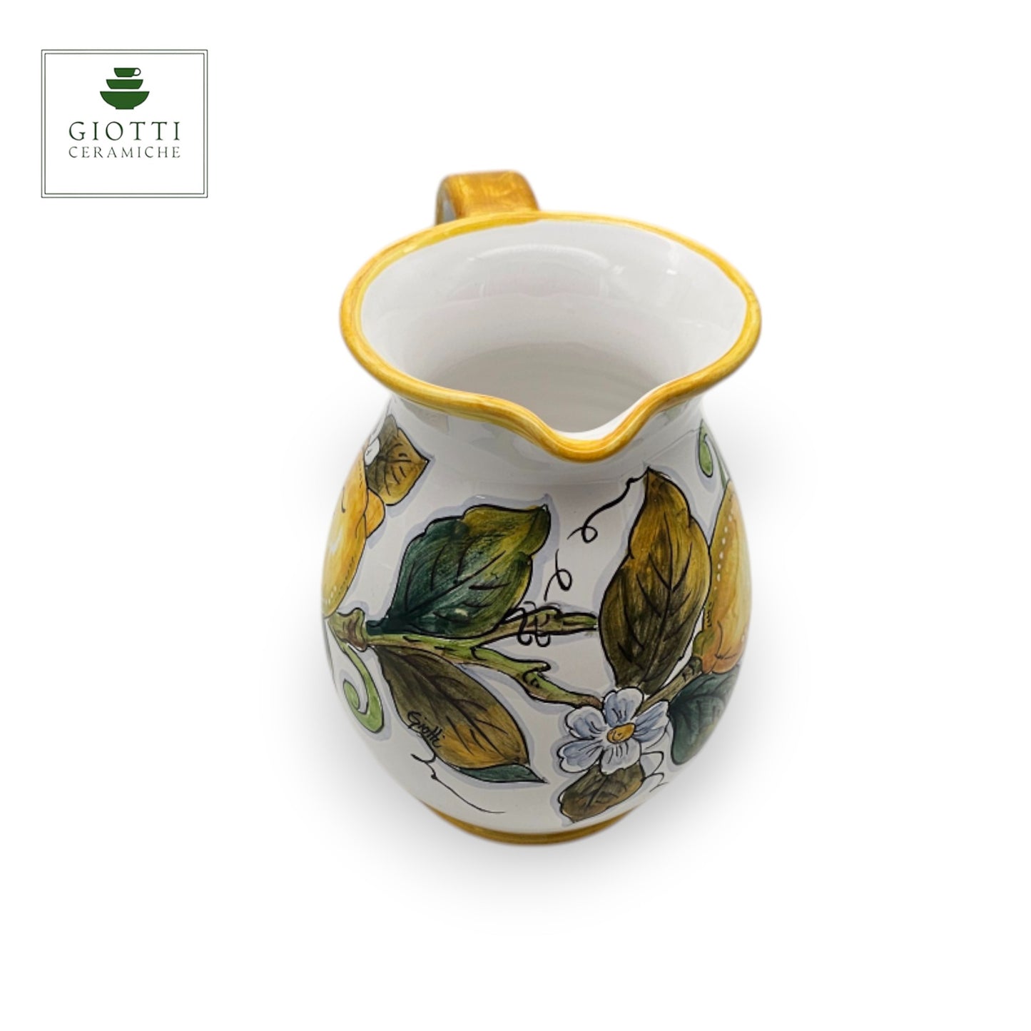 White Lemon Hand-Painted Italian Ceramic Water Pitcher – 1 Liter