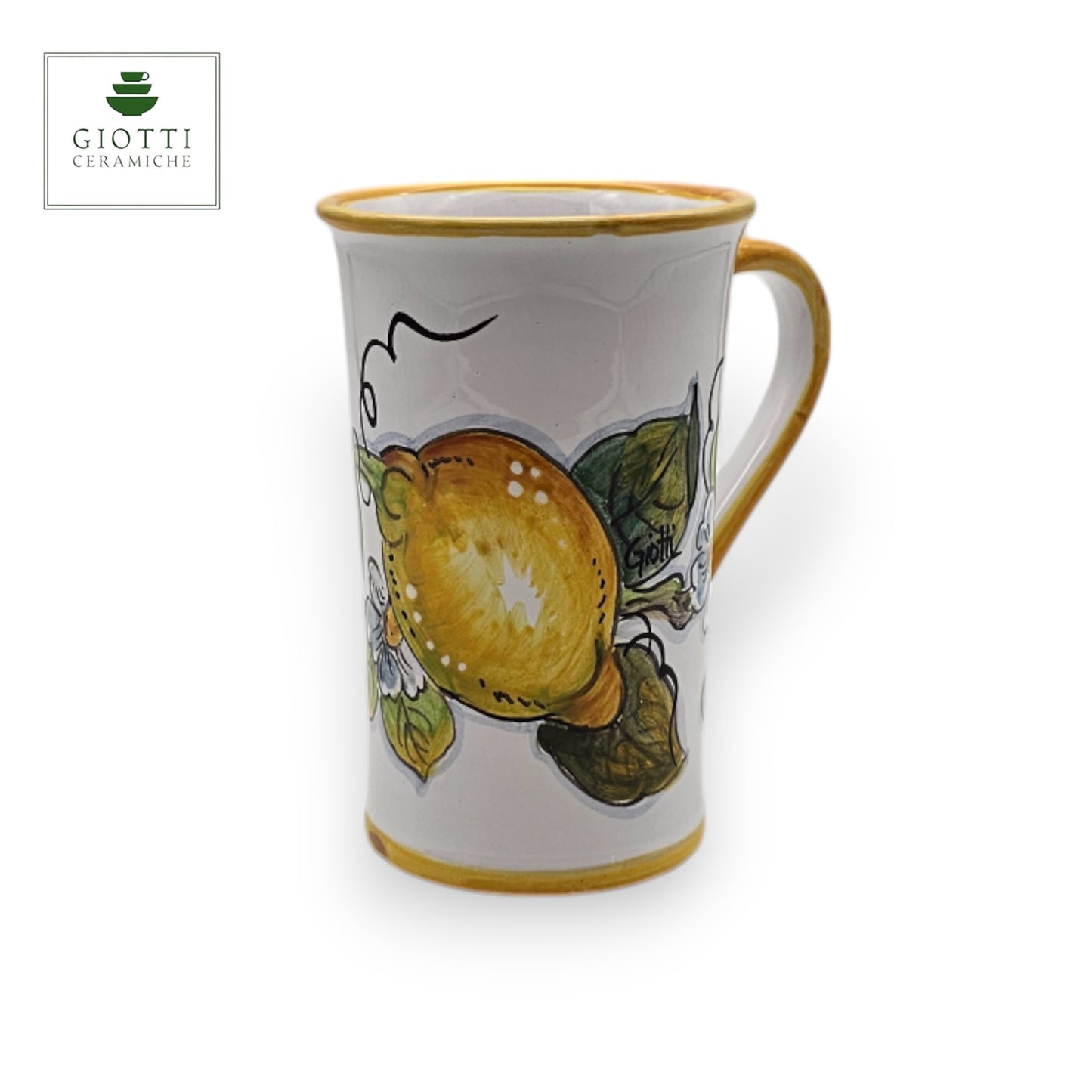 White Lemon Travel Coffee Cup with handle