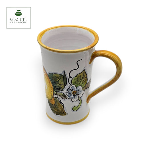 White Lemon Travel Coffee Cup with handle