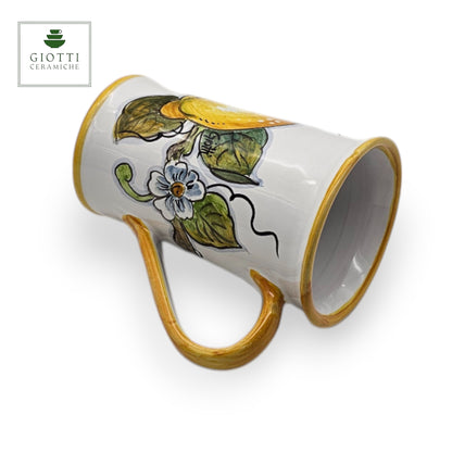 White Lemon Travel Coffee Cup with handle