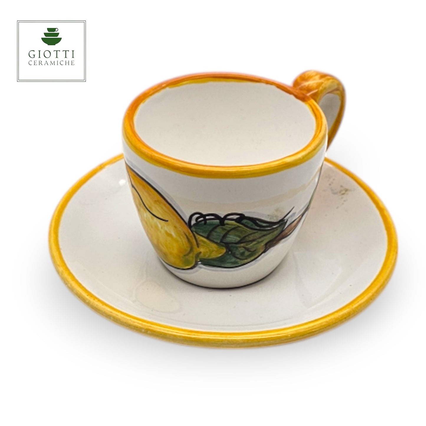 Lemon White Hand-Painted Italian Ceramic Espresso Cup & Saucer