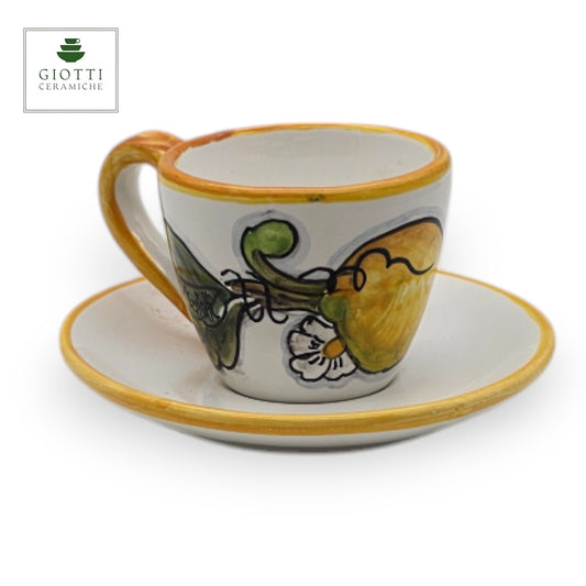 Lemon White Hand-Painted Italian Ceramic Espresso Cup & Saucer