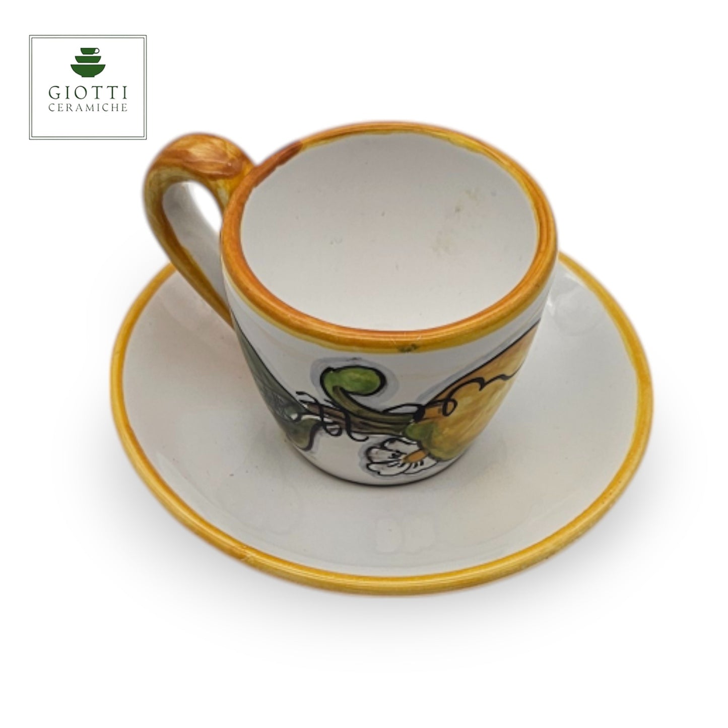 Lemon White Hand-Painted Italian Ceramic Espresso Cup & Saucer