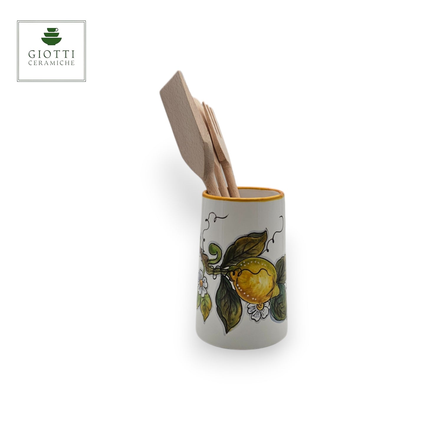 Lemon White Italian Ceramic Utensil Holder & Wine Cooler