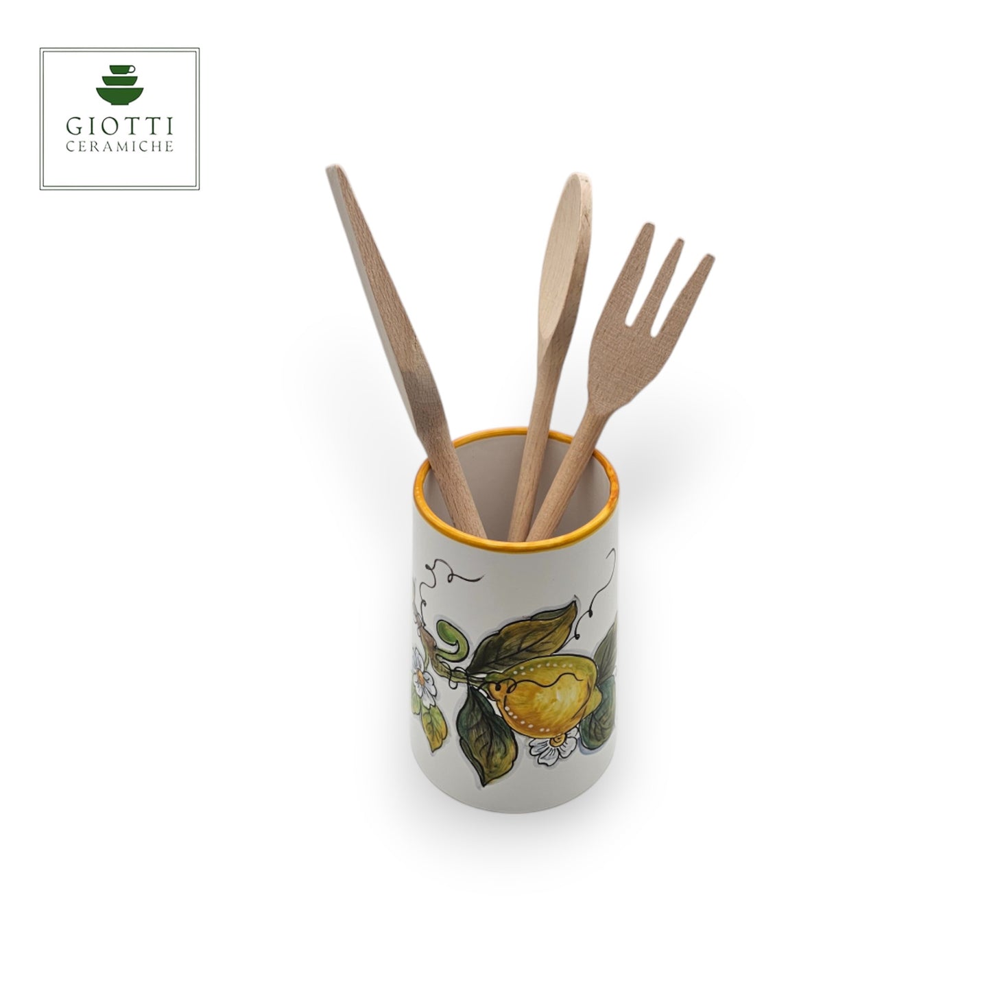 Lemon White Italian Ceramic Utensil Holder & Wine Cooler