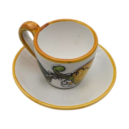 Lemon White Hand-Painted Italian Ceramic Espresso Cup & Saucer