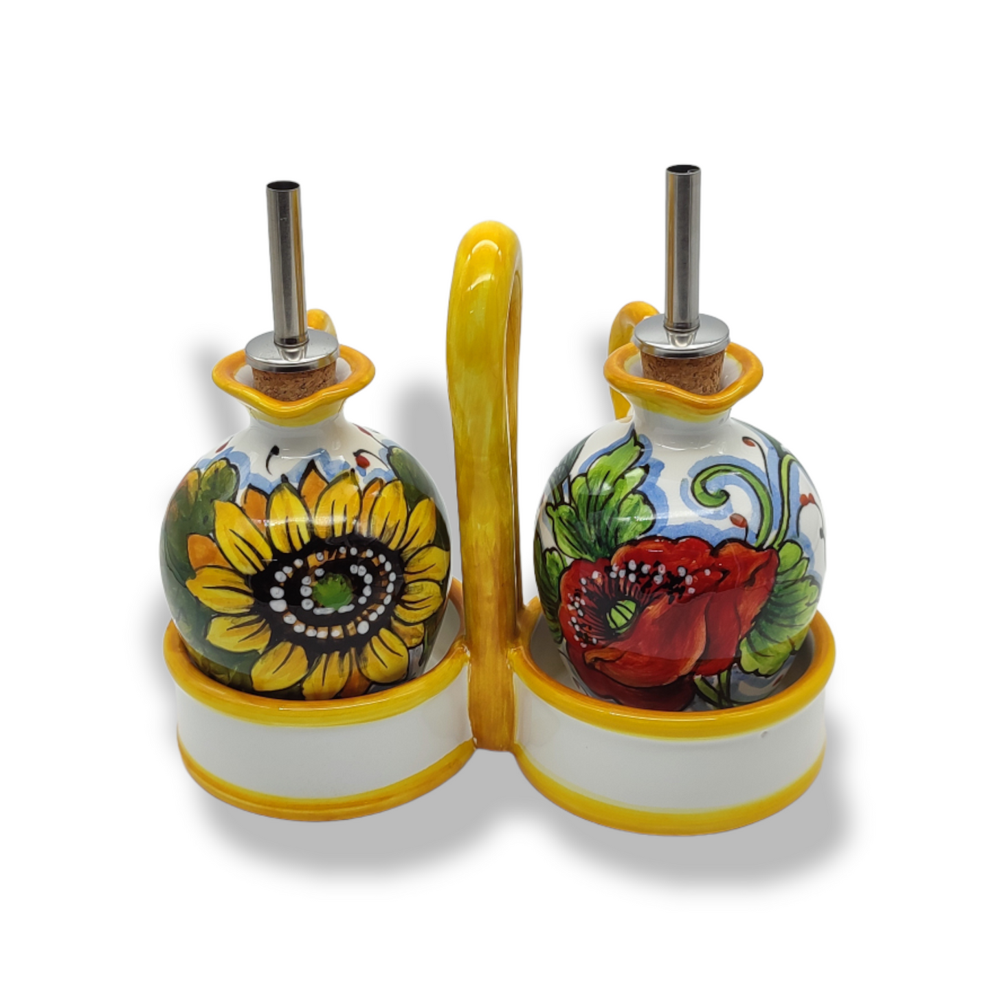 Sunflowers and Poppies  Hand-Painted Oil & Vinegar Cruet Set