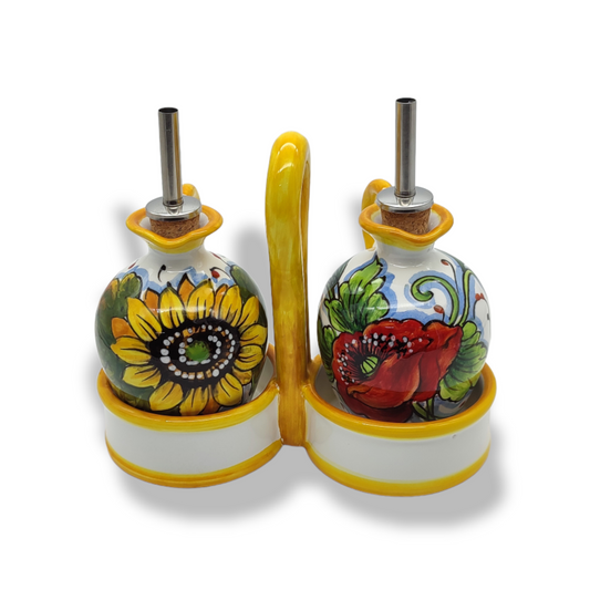 Sunflowers and Poppies  Hand-Painted Oil & Vinegar Cruet Set