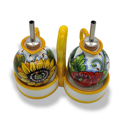 Sunflowers and Poppies  Hand-Painted Oil & Vinegar Cruet Set