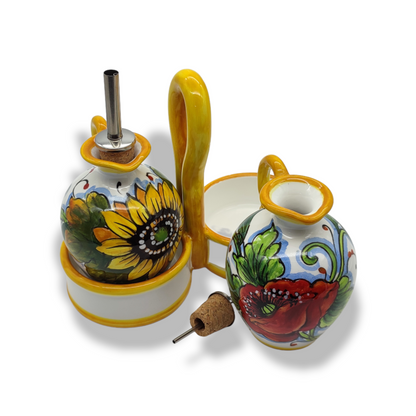Sunflowers and Poppies  Hand-Painted Oil & Vinegar Cruet Set