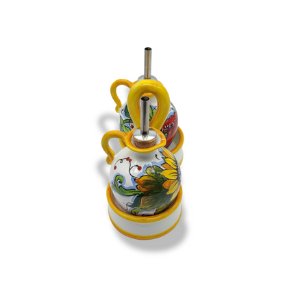 Sunflowers and Poppies  Hand-Painted Oil & Vinegar Cruet Set
