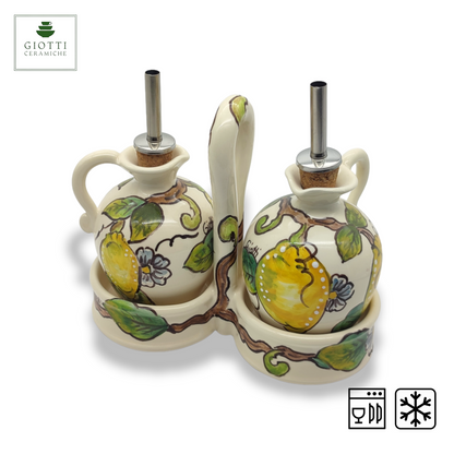 Lemon and Lemon Hand-Painted Oil & Vinegar Cruet Set