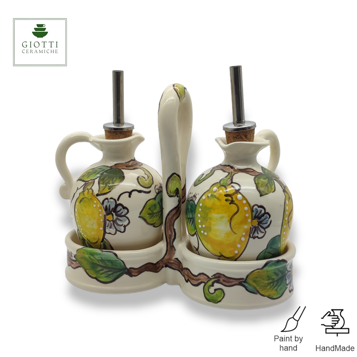 Lemon and Lemon Hand-Painted Oil & Vinegar Cruet Set