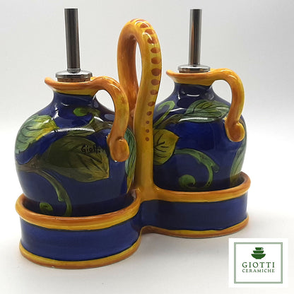Lemon Blue Hand-Painted Oil & Vinegar Cruet Set