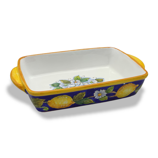 Lemons on Blue Italian Ceramic Rectangular Baking Dish
