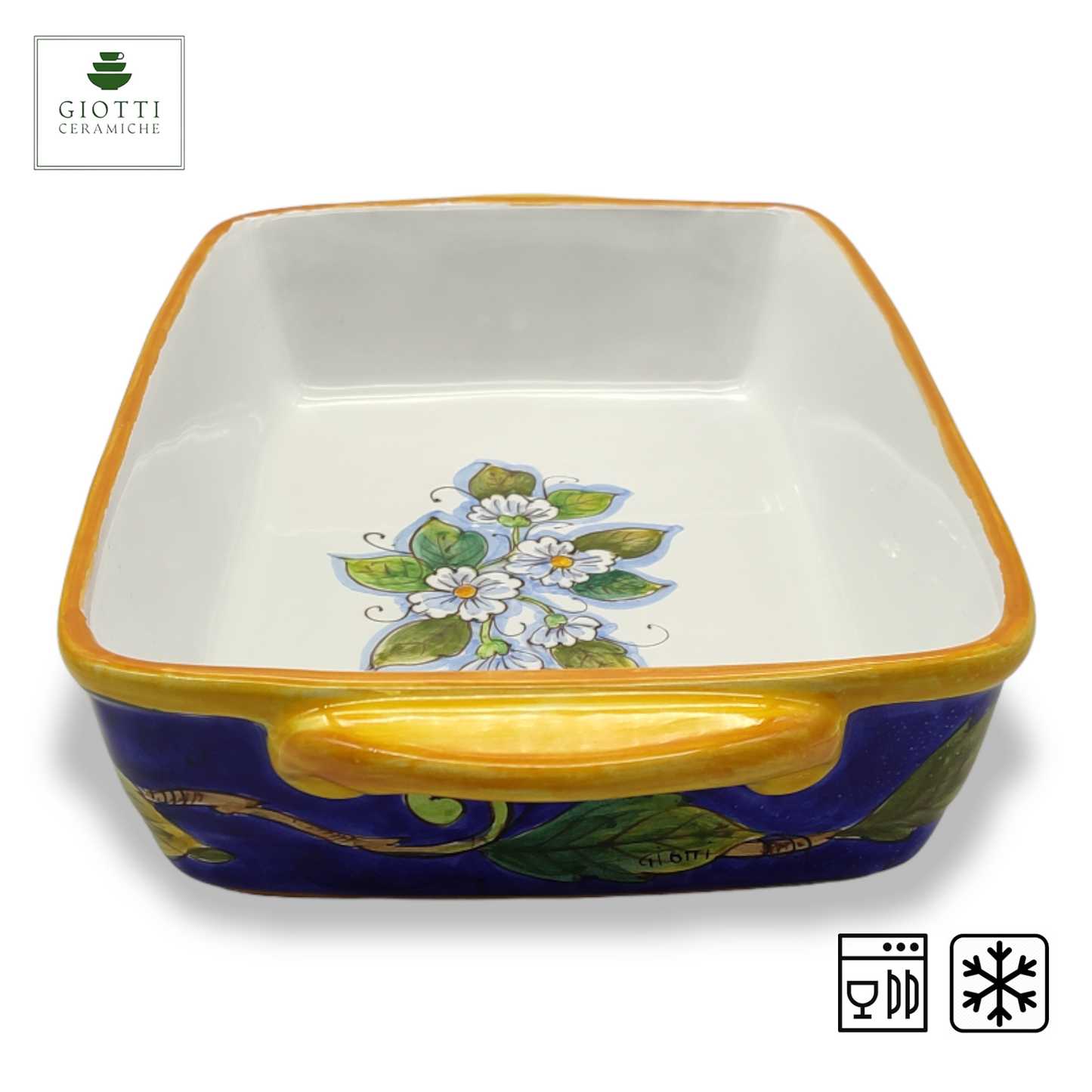 Lemons on Blue Italian Ceramic Rectangular Baking Dish