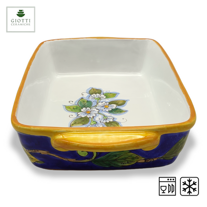 Lemons on Blue Italian Ceramic Rectangular Baking Dish