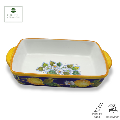 Lemons on Blue Italian Ceramic Rectangular Baking Dish