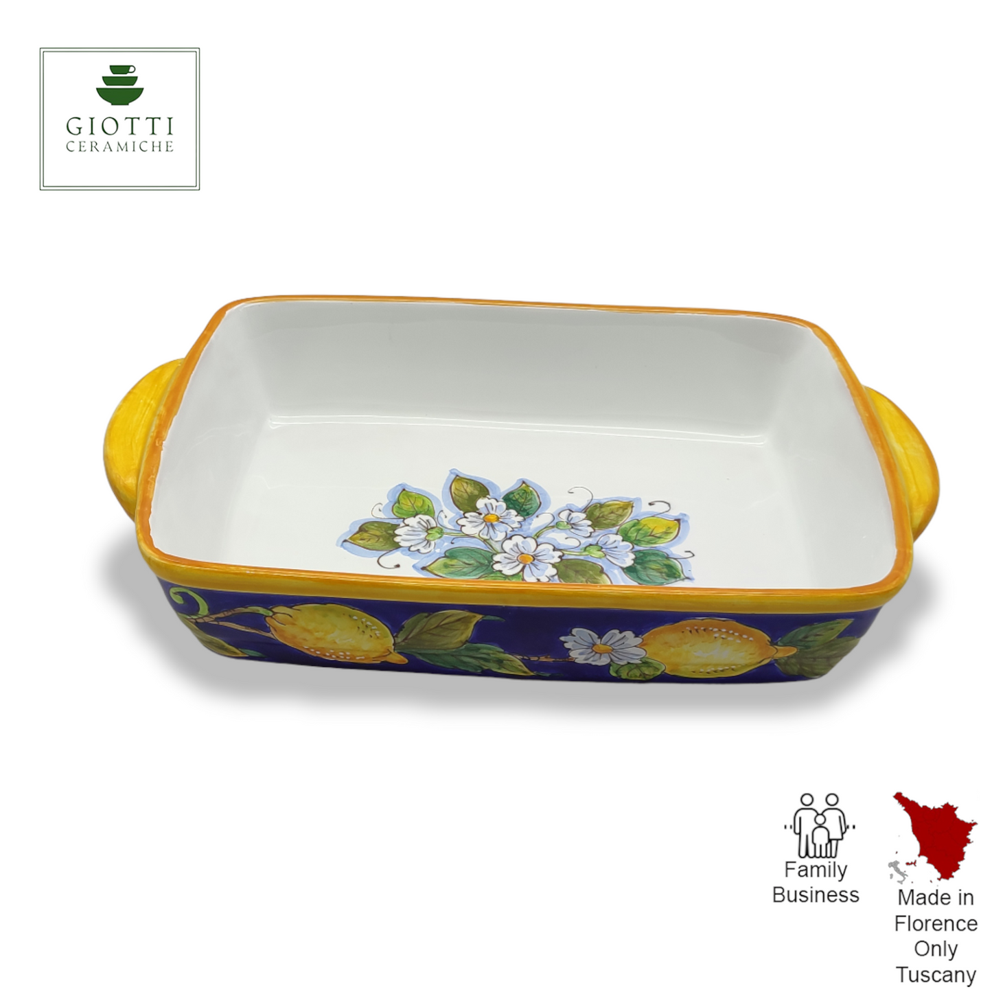 Lemons on Blue Italian Ceramic Rectangular Baking Dish