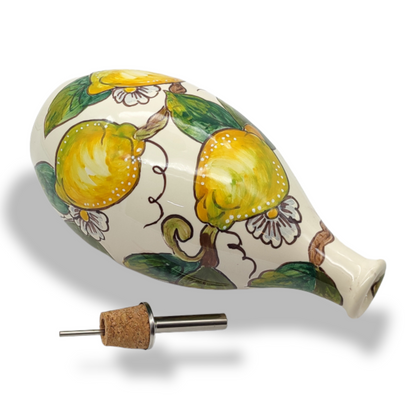 Lemon and Lemon Italian Ceramic Oil Cruet with Drip-Free Spout