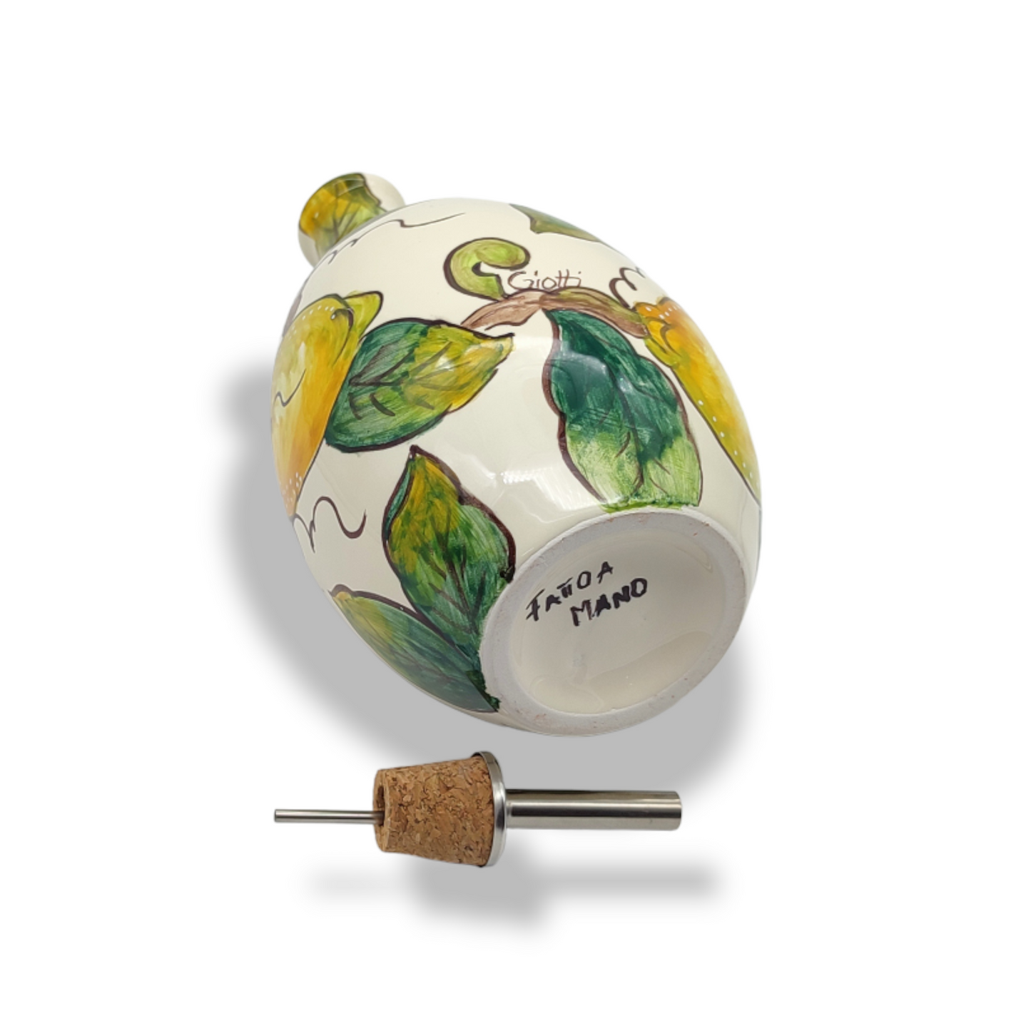 Lemon and Lemon Italian Ceramic Oil Cruet with Drip-Free Spout