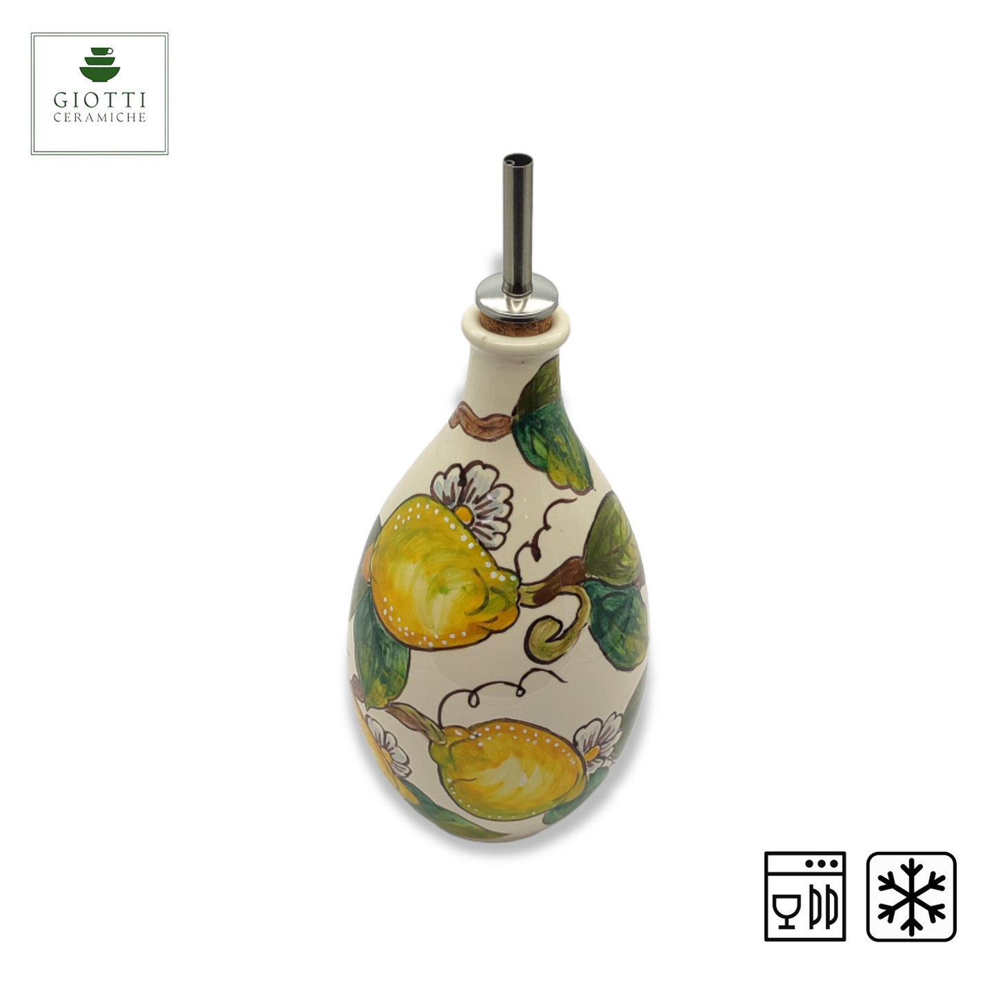 Lemon and Lemon Italian Ceramic Oil Cruet with Drip-Free Spout