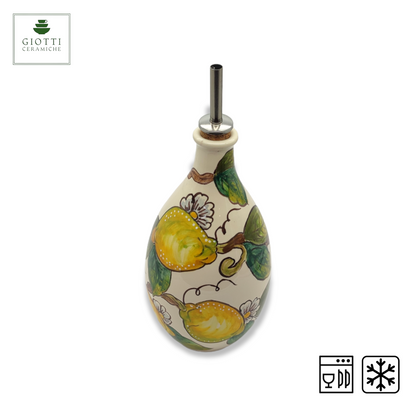 Lemon and Lemon Italian Ceramic Oil Cruet with Drip-Free Spout