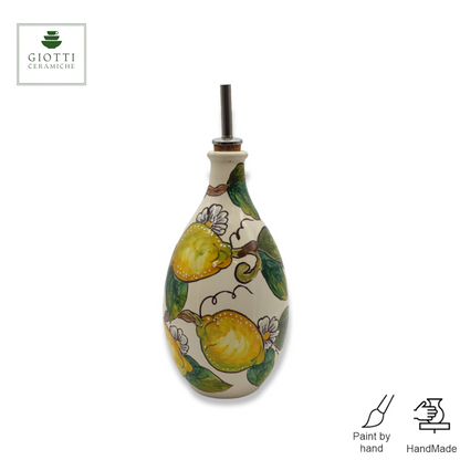 Lemon and Lemon Italian Ceramic Oil Cruet with Drip-Free Spout