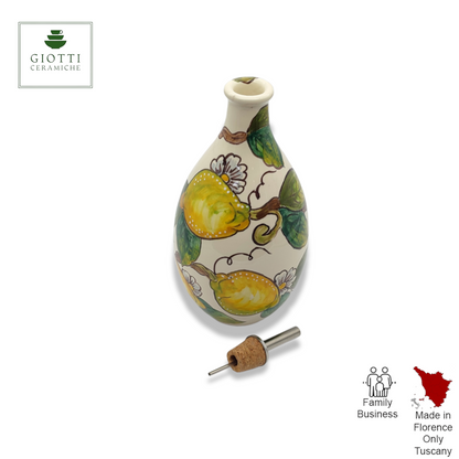 Lemon and Lemon Italian Ceramic Oil Cruet with Drip-Free Spout