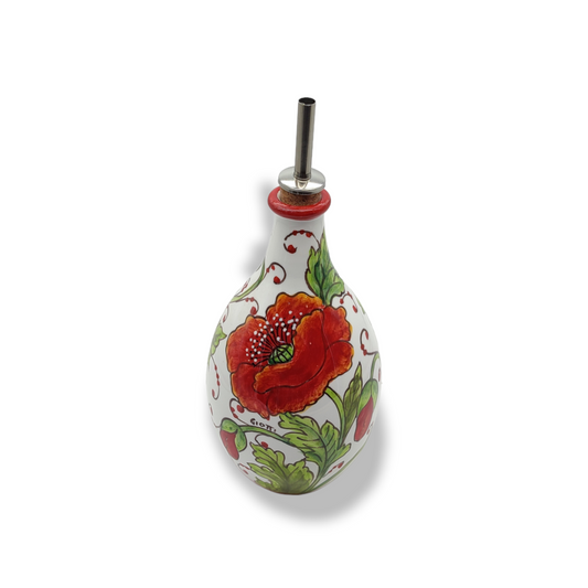 Val D'Orcia Poppies Italian Ceramic Oil Cruet with Drip-Free Spout