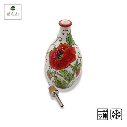 Val D'Orcia Poppies Italian Ceramic Oil Cruet with Drip-Free Spout