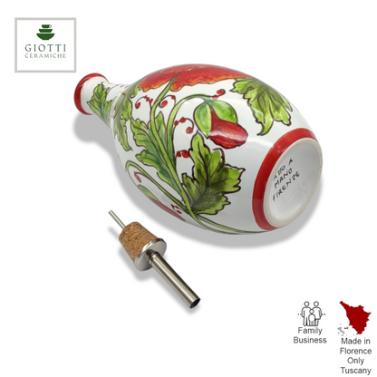 Val D'Orcia Poppies Italian Ceramic Oil Cruet with Drip-Free Spout