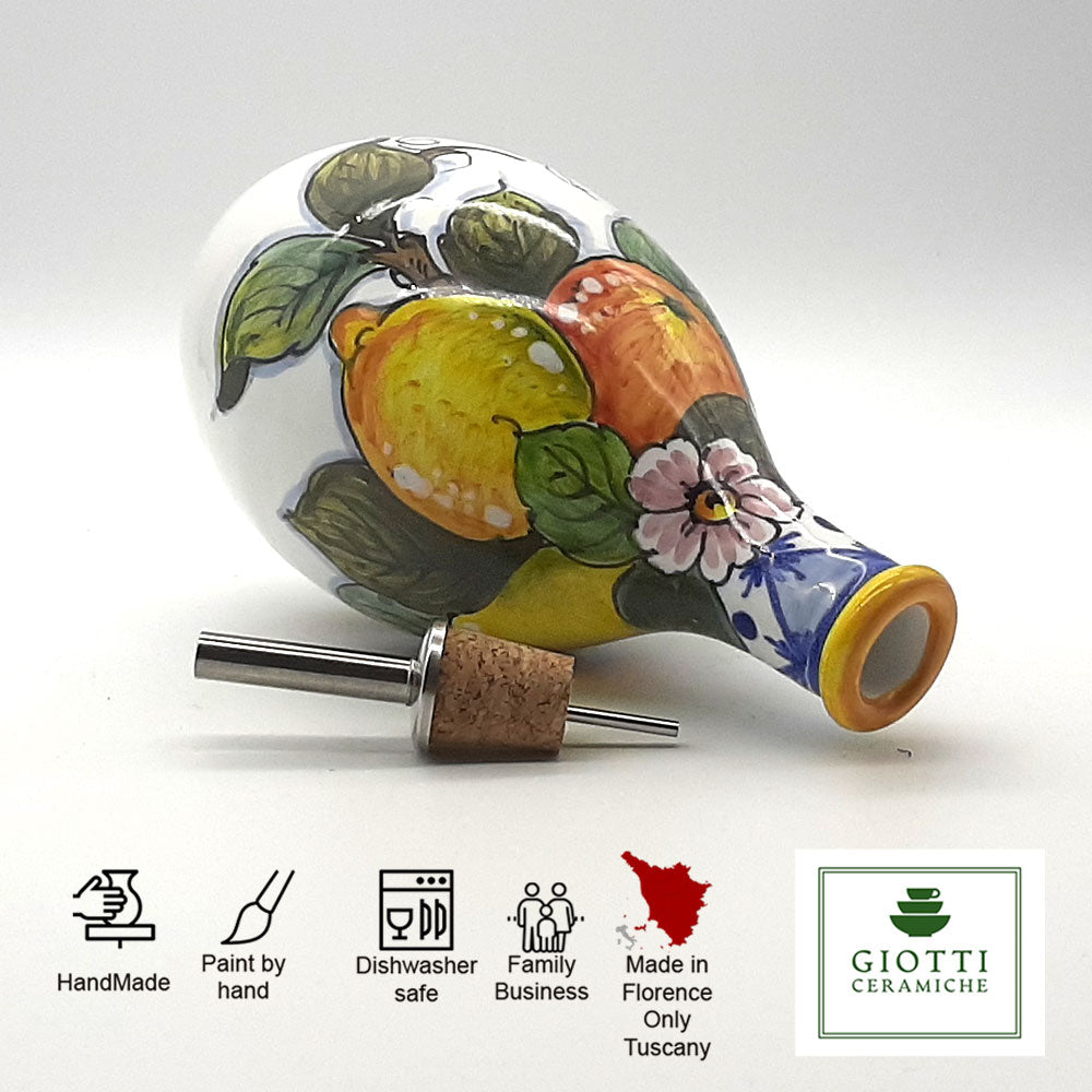 Orange Lemon Ischia Italian Ceramic Oil Cruet with Drip-Free Spout