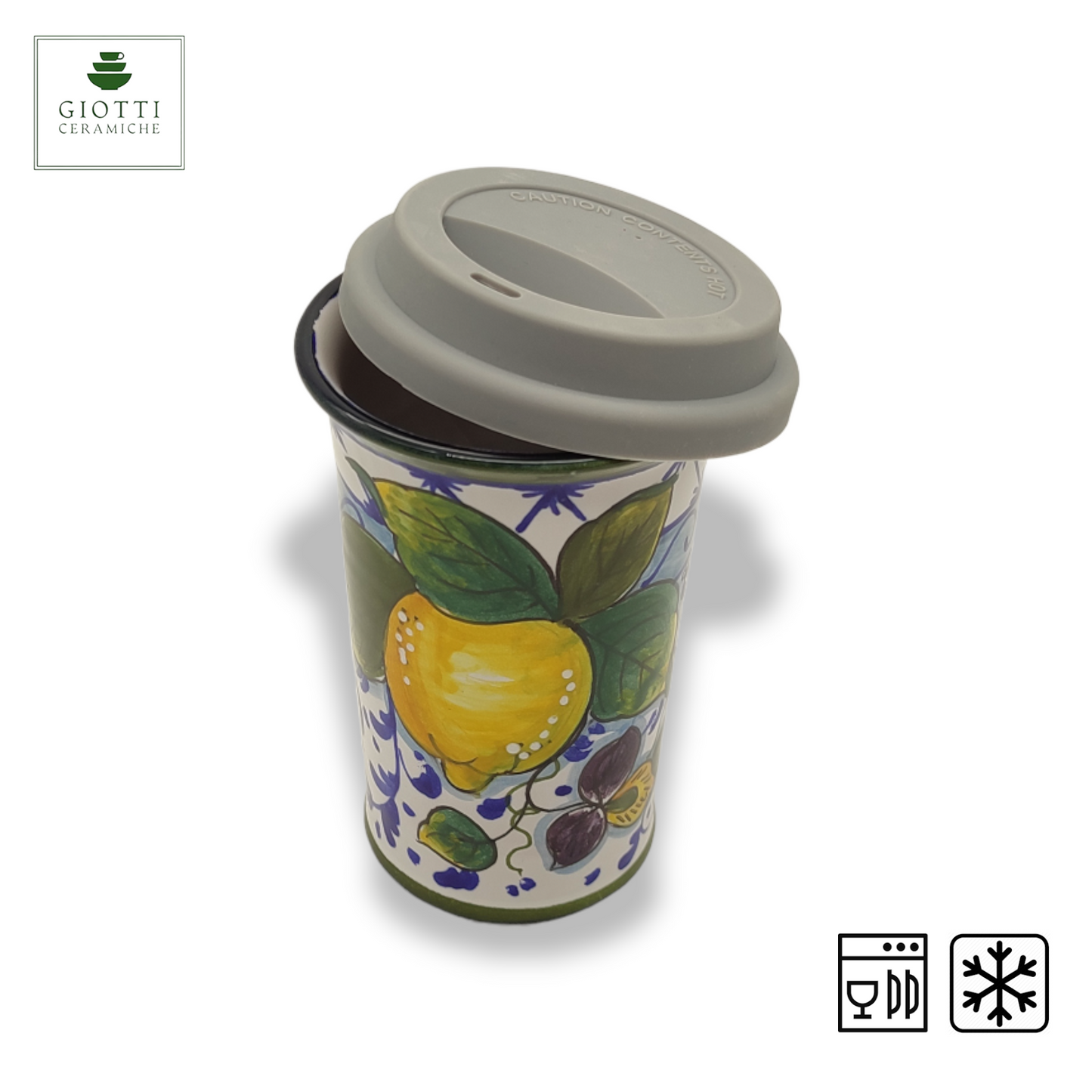 Elba Lemon Blue Curls Travel Coffee Cup with Lid