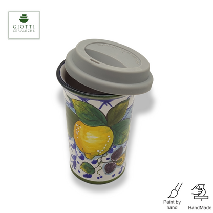 Elba Lemon Blue Curls Travel Coffee Cup with Lid