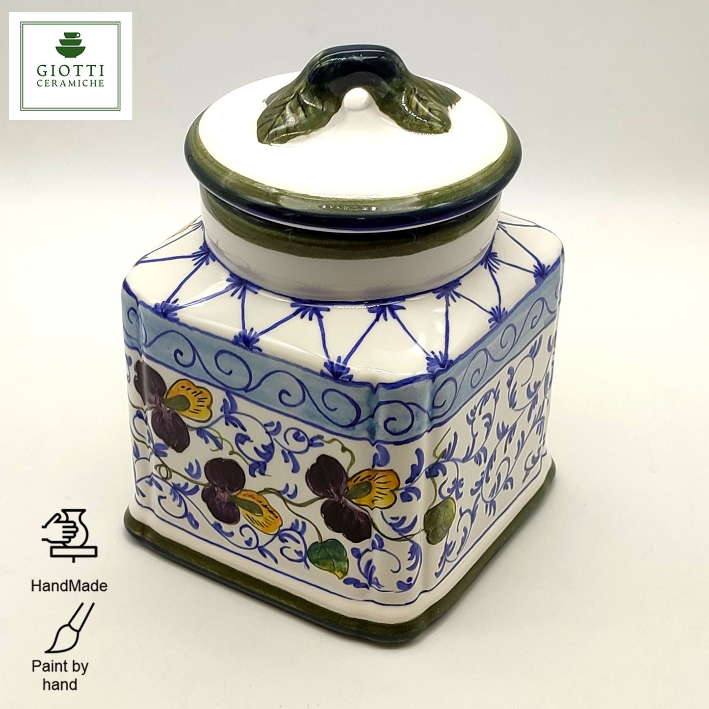 Elba Lemon Blue Curls Ceramic  Square Cookies Jar